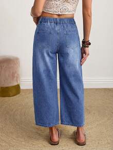 EMERY ROSE Women's Button Front Pocket Relaxed Fit Straight Leg Jeans - Blue - View 2