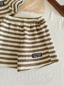 LMoss Kids Baby Boy Striped Print Letter Patched Detail Polo Shirt & Shorts - Multicolor - View 6