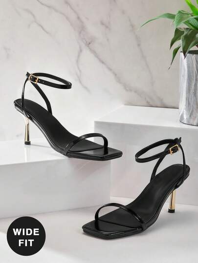 SHUZIA Women's Wide-Fit Fashionable Ankle Strap Buckle Square Toe Heeled Sandals