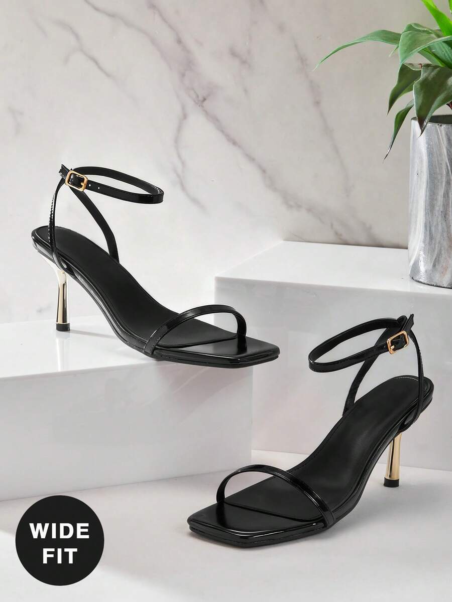 SHUZIA Women's Wide-Fit Fashionable Ankle Strap Buckle Square Toe Heeled Sandals - Black - View 1