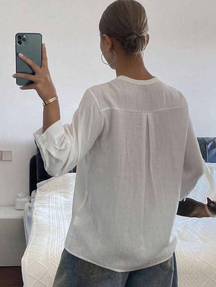 Women's Floral Embroidery Loose Stand Collar Elegant Vacation Blouse, Spring/Autumn