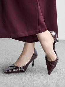 CUCCOO BIZCHIC Zapatos de tacón alto elegantes con diseño de hebilla y punta puntiaguda para mujer - Burdeos - Ver 3