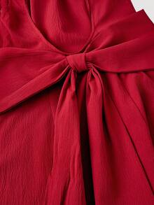SHEIN MOD Women's Red Mid-Length Dress With Bowknot Decor On Back,Backless Dress,Vacation Outfits ,Modest Dresses For Women,Spring Break Dresses,Summer Holiday Outfits,Valentine's Day Dress,Birthday Dress For Women, Elegant Dresses For Party,Red Dress,Wedding Dress Bow Back Dress Red Open Back Dress Dress With Bow In The Back