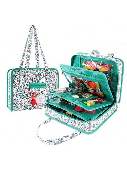 1pc Sewing And Craft Supplies Storage Tote Bag, Large Capacity Travel Packing Bag With Transparent Pocket And Handle, Suitable For Knitting, Crochet, Art, Sewing Accessories, Winter, And Sewing Storage.