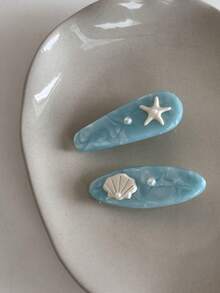 Joivida 1个可爱波浪海星贝壳发夹刘海夹海蓝色贝壳海星醋酸纤维高端边缘发饰 - 彩色 - 查看 4