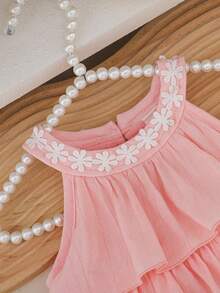 SHEIN 女婴无袖粉色连衣裙，配蝴蝶结，A字公主风，甜美百搭的圆领设计，适合日常外出，春季穿着 - 粉色 - 查看 5