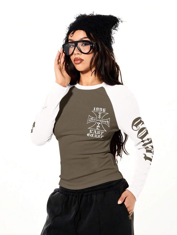 SUMWON WOMEN Raglan Sleeve Tee With Cross Print