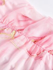 SHEIN Teen Girl Floral Print Mesh Ruched Cami Dress,Kids - Pink - View 7