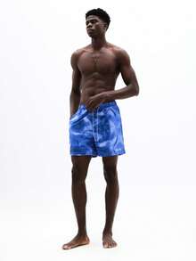 SUMWON Men's Marbled Tie Dye Blue Swim Shorts Beach Vacation Summer Quick Drying Pool Water Drawstring Elastic Waist Trunk Style - Purple - View 4