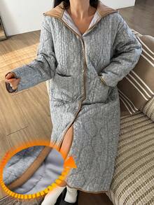 DAZY Women's Thick Quilted Cable Textured Loose Fit Robe, Winter - Grey - View 1