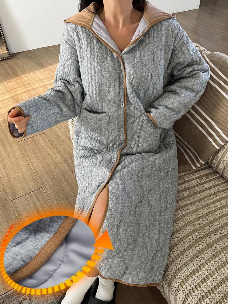 Women's Thick Quilted Cable Textured Loose Fit Robe, Winter