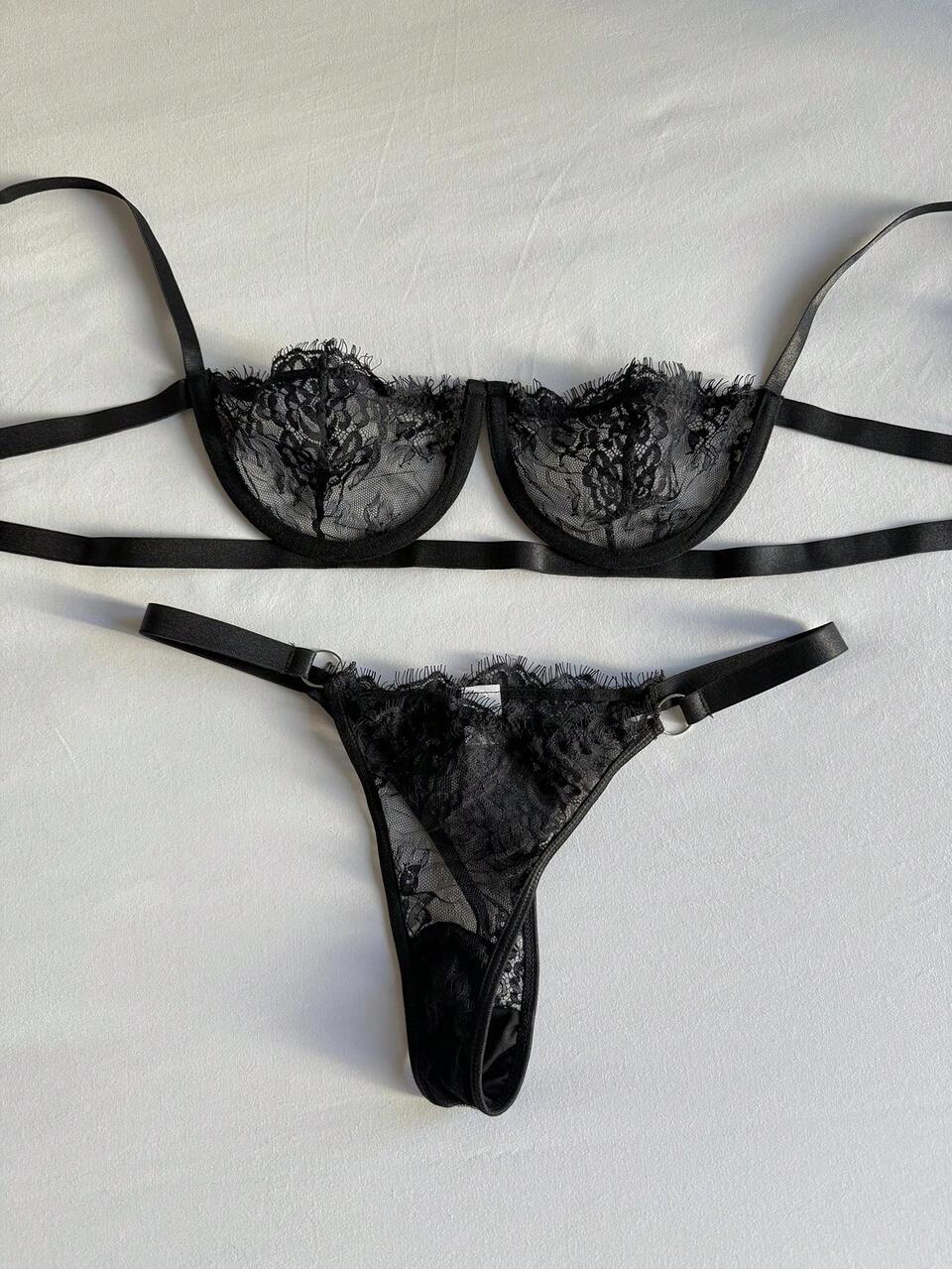 Lace Underwire Hollow Strap Sexy Lingerie Set For Women For Going Out