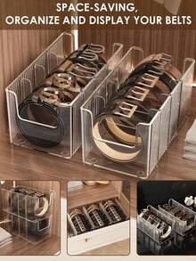 2pcs/1pc Acrylic Waist Belt Organizer Box, Suitable For Wardrobe And Drawers - With Adjustable 3 Compartments And Stackable Design, Wardrobe And Drawer Storage, Can Store Ties, Belts, Jewelry - Multicolor - View 1
