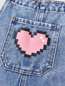 SHEIN Girlism Bộ quần yếm denim dáng rộng, ống đứng, họa tiết hoa trái tim cầu vồng graffiti phong cách Y2K cho bé gái, không kèm áo thun, thích hợp mặc mùa thu đông, đi học, dự tiệc, phong cách đường phố, trang phục Y2K cho bé gái, bộ đồ dễ thương cho bé gái, trang phục thập niên 90, quần áo dễ thương. - Rửa trung bình - Xem 3