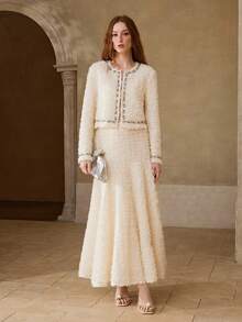 MOTF PREMIUM 女士水钻装饰开襟外套 - 米色 - 查看 5