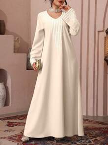 Al Najma Women's Loose Embroidered Beaded Robe For Ramadan - Apricot - View 4