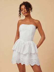 Travachic Women's Embroidered Romantic Vacation Double-Layer Tube Dress - White - View 5