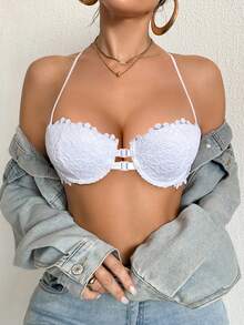DesireSculpt 1件装女士钢圈前扣蕾丝文胸，性感舒适，提拉支撑 - 白色 - 查看 4