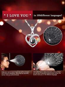 2件套玫瑰首饰礼盒，项链，生日、周年纪念日、母亲节礼物，首饰礼盒，永生花，爱心项链和圆形玫瑰首饰盒项链套装，母亲节、女友、生日、情人节、周年纪念日礼物，浪漫情人节礼物 - 彩色 - 查看 4