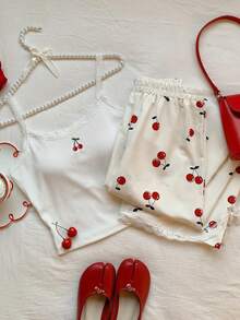 Comfortcana 两件套女士休闲蕾丝边吊带背心和蓝白条纹裤，返校季 - 彩色 - 查看 7