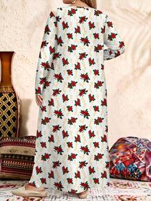 EMERY ROSE Plus Size Long Sleeve Round Neck Dress, Suitable For Autumn/Winter/Vacation/Summer/Spring - Multicolor - View 3