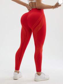 Core Rhythm Women's Seamless High Elasticity Yoga Fitness Sports Butt Lifting Waist Shaping Leggings - Red - View 5