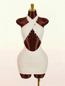 Amplova 浪漫度假派对复古交叉蕾丝贝壳吊带迷你连衣裙（女款） - 彩色 - 查看 5