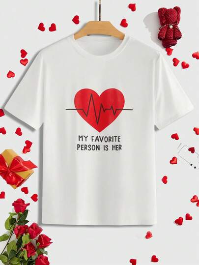 HIMLAND 男士圆领短袖爱心印花T恤