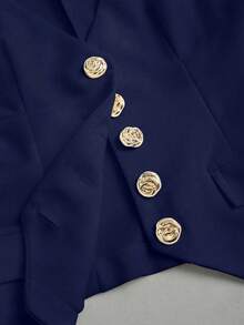 Sweetra Chaleco sin mangas de unicolor con cuello en V y botones metálicos - Azul Marino - Ver 5