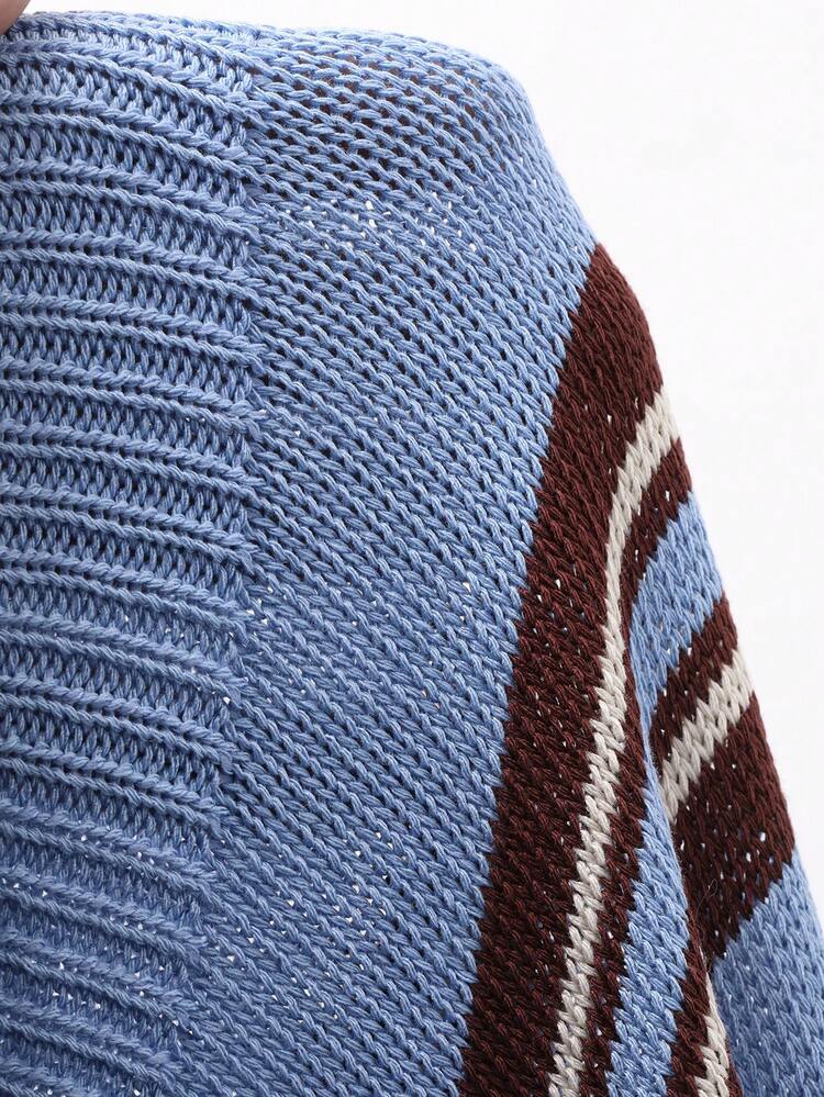 Women's Polo Collar Short Sleeve Striped Casual Pullover Sweater Summer