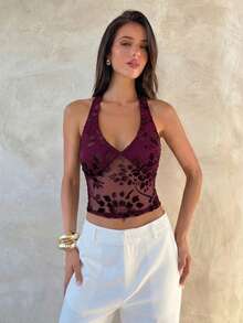 Aloruh Romantisches Spitzen-Schnürung Figurbetontes Strukturiertes Strick-Camisole für Frauen für Dates - Verschiedenfarbig - Übersicht 2