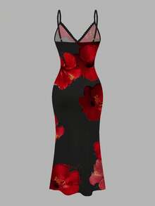 Slaydiva Women's Sexy Beach Vacation Floral Print Lace Trim Mermaid Hem Fitted Dress, Summer - Multicolor - View 5