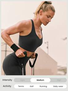 GLOWMODE FeatherFit™-Sculpt 强韧训练弹力支撑后背交叉镂空运动文胸，中等强度训练跑步健身日常运动服，可拆卸胸垫。 - 黑色 - 查看 6