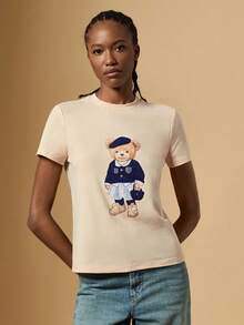 Briarwyn 女士休闲小熊图案短袖T恤，图案T恤，女士夏季款，复古风格，新年款 - 杏色 - 查看 8