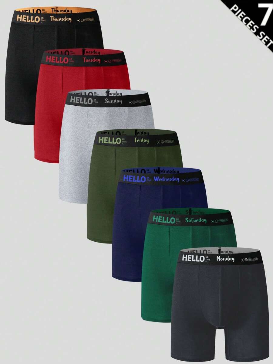 7pcs/Pack Men's Letter Printed Boxer Briefs - Multicolor - View 1