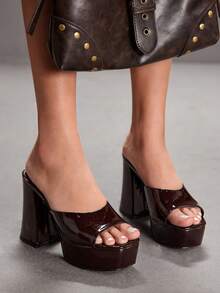 CUCCOO SZL 踝带露趾高跟凉鞋，度假鞋，夏季情人节礼物，夏季鞋，春季鞋，春假复活节舞会高跟鞋 - 咖啡棕 - 查看 3