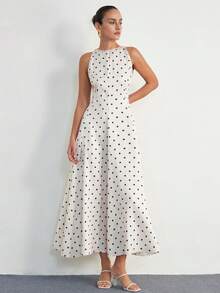Aveloria Modichic New Elegant Polka Dot Print A-Line Dress - White - View 4