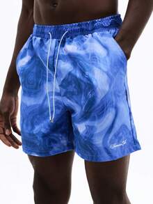 SUMWON Men's Marbled Tie Dye Blue Swim Shorts Beach Vacation Summer Quick Drying Pool Water Drawstring Elastic Waist Trunk Style - Purple - View 5