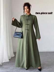 SHEIN Elenzya 2pcs Plus Size Chinese Style Multicolor Fabric Button Design Set - Green - View 3