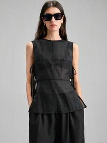 Ontre 2026 Spring/Summer New Black Reversible Camisole Top With Side Tie, Versatile Women's Top, Suitable For Valentine's Day, Carnival, Beach, Party, Elegant - Pink - View 6