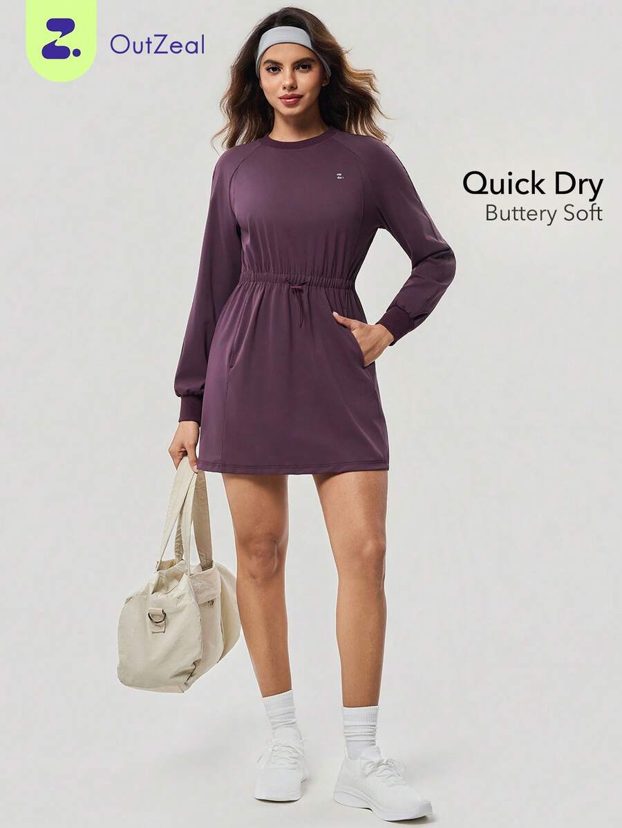 OutZeal Women Active Dress Daily Casual Quick-Drying Buttery Soft Drawstring Waist With Pockets - Red Violet - View 1