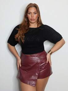 MelDlgn 大码复古棕色不对称分层短裤 - 学院风，70 年代风格，休闲，舒适，通勤，复古美学，适合学校、教学和办公室穿着 - 酒紅色 - 查看 6