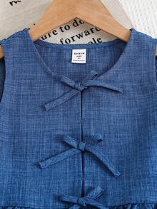 SHEIN 两件套女童格子圆领修身休闲上衣和宽松休闲裤 - 藍色 - 查看 5