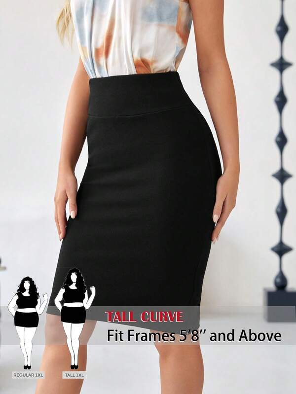 SHEIN Tall CURVE Plus Size Women Solid Color High Waist Elegant Bodycon Skirt