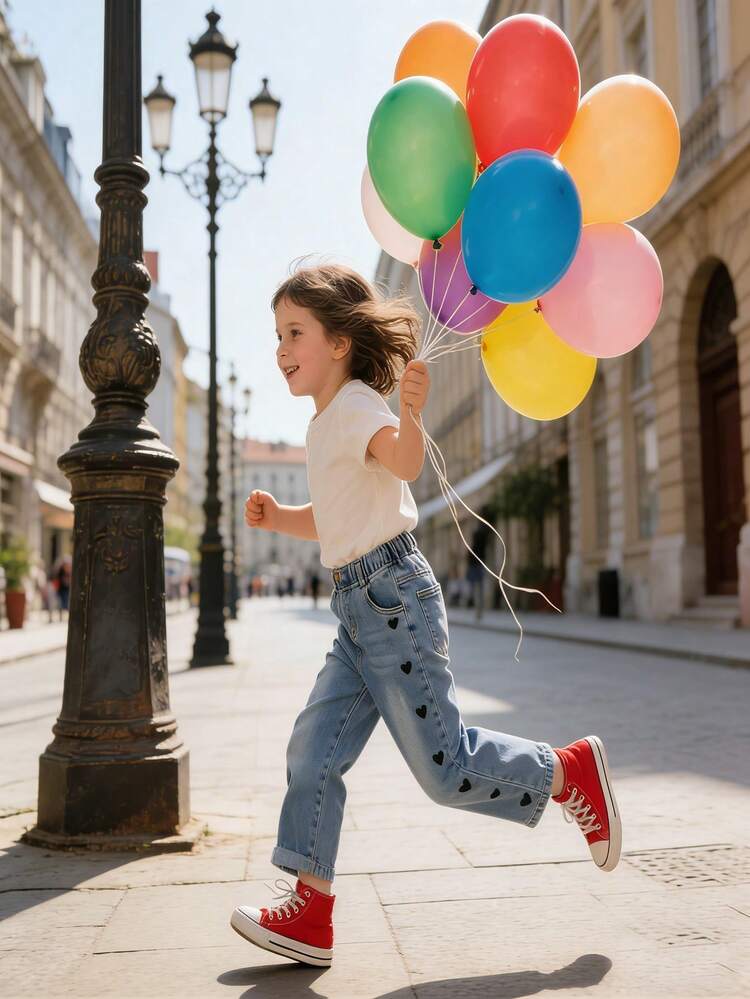 SHEIN Young Girls Jeans,Blue,Summer Medium Wash Street Style Y2K Irregular Elastic Waist Rhinestone Decor Loose Straight Leg Soft Cotton Denim Non-Stretch - Dark Wash - View 8