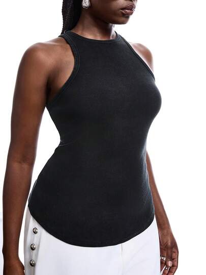 LYSMO Plus Size Casual Vintage Washed Snow Flake Elastic Ribbed Tank Top