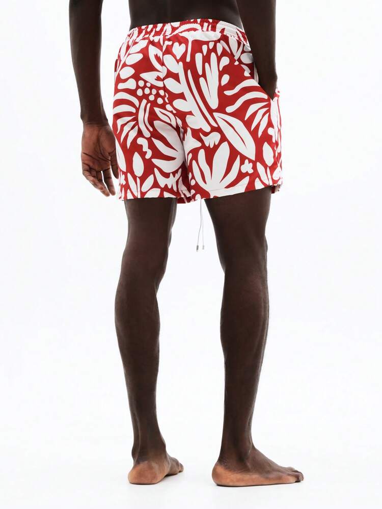 サイドポケット付きトロピカルプリントスイムトランクス