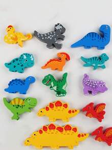 1件装木制创意3D拼图积木，包含交通、动物和水果图案，兼具认知和拼图功能，创意主题卡通叠叠乐玩具 - 彩色 - 查看 5