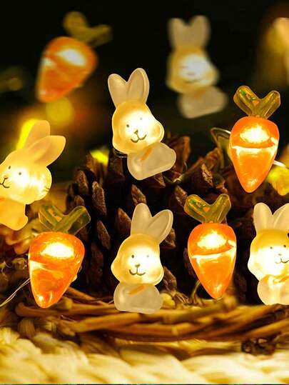 1PC Easter LED Copper Wire Lights, Rabbit Decorative Lights, Carrot Lights, Copper Wire Lights, Easter String Lights.
