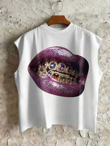 Manfinity EMRG 男士唇印圆领休闲百搭背心 - 白色 - 查看 3